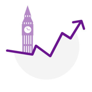 Icon showing big ben and spike in graph